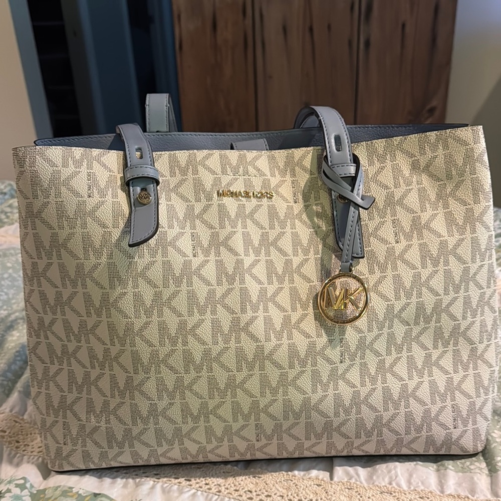 Michael Kors Cream and light Blue Structured Tote